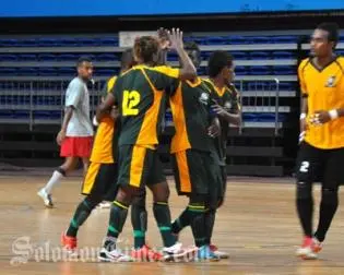 Kukukuru players celebrate Elliot Ragomo's goal.