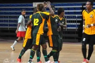 Kukukuru players celebrate Elliot Ragomo's goal.