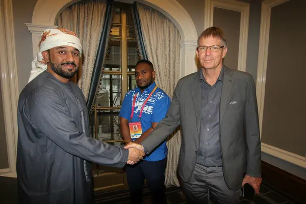 Products Pacific CEO Mr Ahmed Shak Ahmed and Managing Director of Kokonut Pacific Mr Bob Pollard. In the background is Business Representative Bryan Keniasina.