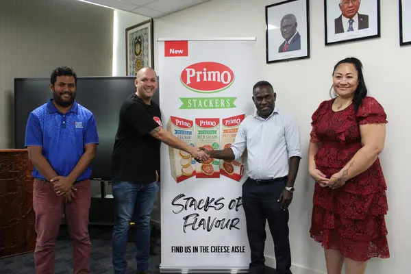 A two-member team from JBS Primo paid a courtesy visit to the Trade Commissioner in the Ministry of Foreign Affairs and External Trade, Barrett Salato and the Labour Mobility Engagement Manager- Solomon Islands of the Pacific Labour Facility, David Ramosaea.