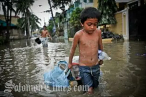Typhoon Ketsana dropped 455 mm - a month's worth - of rain on Metro Manila in the Philippines on 26 September 2009, flooding vast areas, killing hundreds, and stranding thousands.