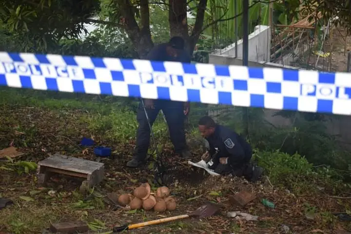 Officers of RSIPF at the scene of the bomb blast.
