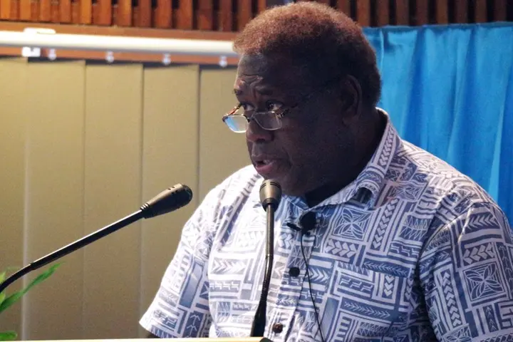CBSI Governor, Mr Denton Rarawa, at the launch of the report at the Mendana Kitano Hotel.