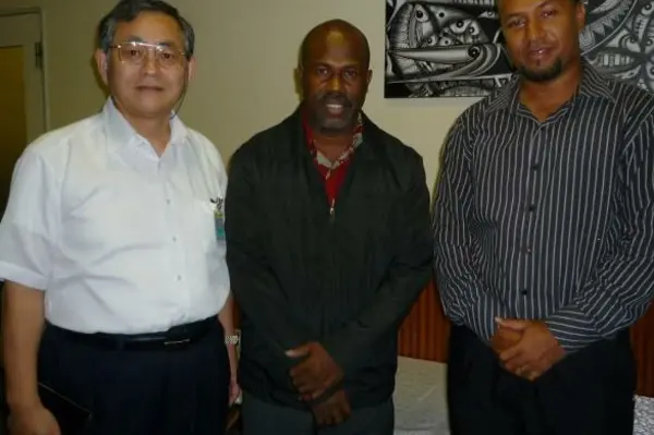 Japanese Ambassador Kenichi Kimiya, Hon. Douglas Ete and Mr. William Soaki at the VIP Lounge prior todeparture.