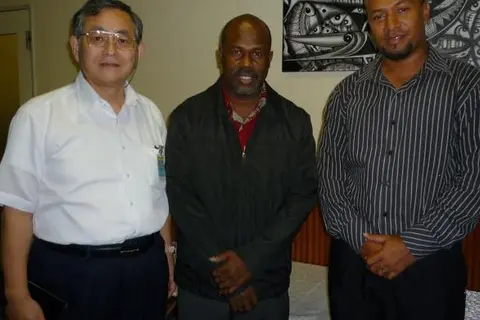 Japanese Ambassador Kenichi Kimiya, Hon. Douglas Ete and Mr. William Soaki at the VIP Lounge prior todeparture.