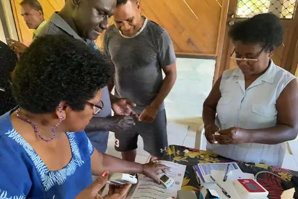 Blood sugar test and blood pressure readings being conducted at the Kilu’ufi Hospital in Auki.