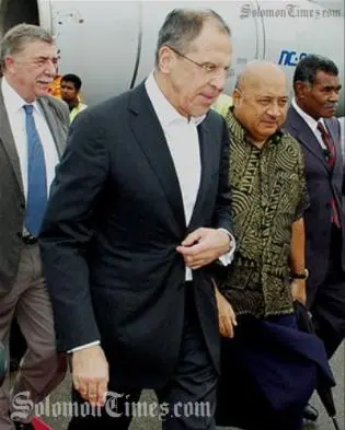 Russian Foreign Minister Sergei Lavrov is escorted by Fijian Foreign Minister Ratu Inoke Kubuabola during his Fiji visit.