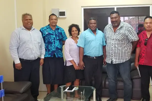 SIRUF delegation with Hon. Chris Laore (3rd R) and his Permanent Secretary Jeffrey Deve (far L).