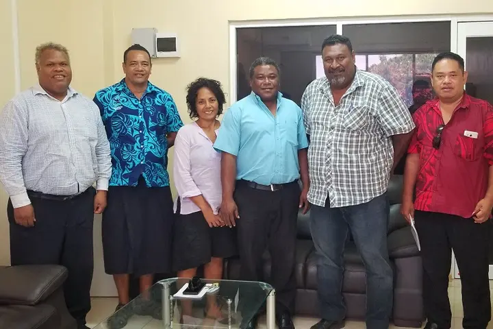 SIRUF delegation with Hon. Chris Laore (3rd R) and his Permanent Secretary Jeffrey Deve (far L).