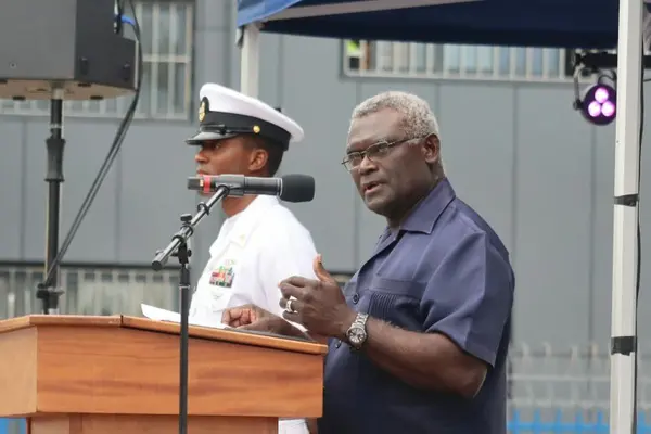Prime Minister Manasseh Sogavare Speaking at a ceremony to welcome the visiting United States Hospital Ship USNS Mercy in Honiara.