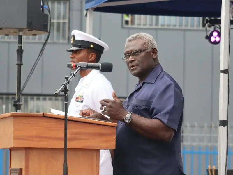 Prime Minister Manasseh Sogavare Speaking at a ceremony to welcome the visiting United States Hospital Ship USNS Mercy in Honiara.