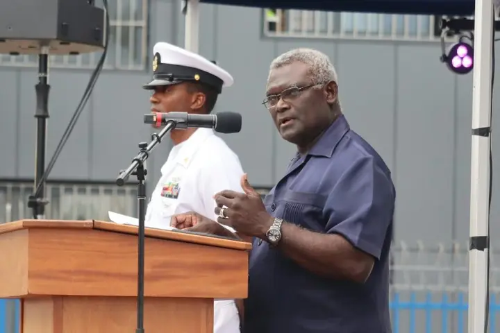 Prime Minister Manasseh Sogavare Speaking at a ceremony to welcome the visiting United States Hospital Ship USNS Mercy in Honiara.