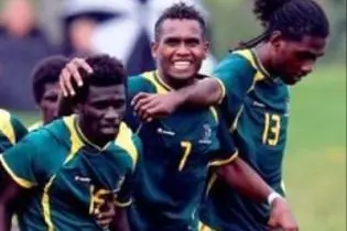 The Solomon Island players celebrate their shoot-out success (photo courtesy OFC).