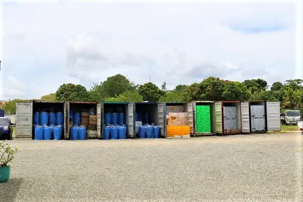 Containers of suppliers purchased for the Solomon Noni Company under the Economic Stimulus Package initiative.