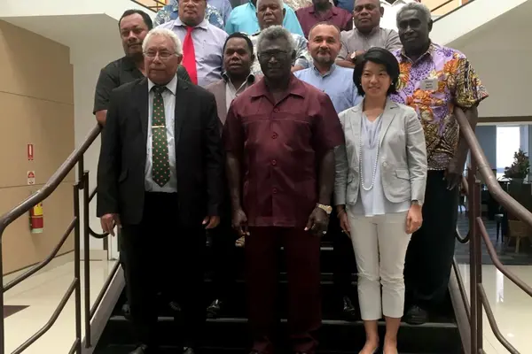 Speaker of the National Parliament Honourable Ajilon Casper Nasiu,  Solomon Islands Prime Minister, Hon. Manasseh Sogavare and UNDP Solomon Islands Country Director, Azusa Kubota among Members of Parliament and delegates to the training.