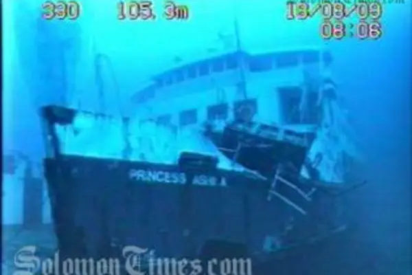 The tragic MV Princess Ashika on the seabed as captured by a Remote Underwater Operating Vehicle.