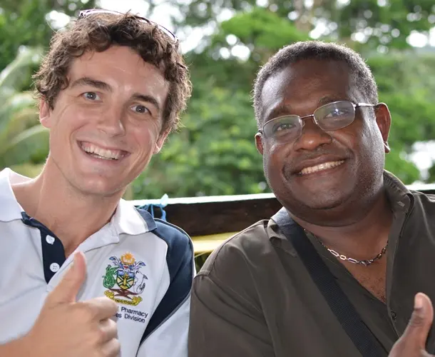 Mike Nunan and his counterpart from National Medical Stores, Willie Horoto.