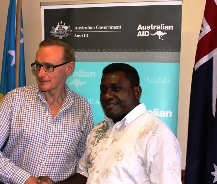 Australia's Foreign Minister Bob Carr with Solomon Islands Prime Minister Gordon Darcy Lilo.