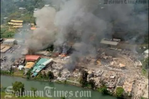 Burning of China Town in Honiara, April 2006.