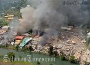 Burning of China Town in Honiara, April 2006.