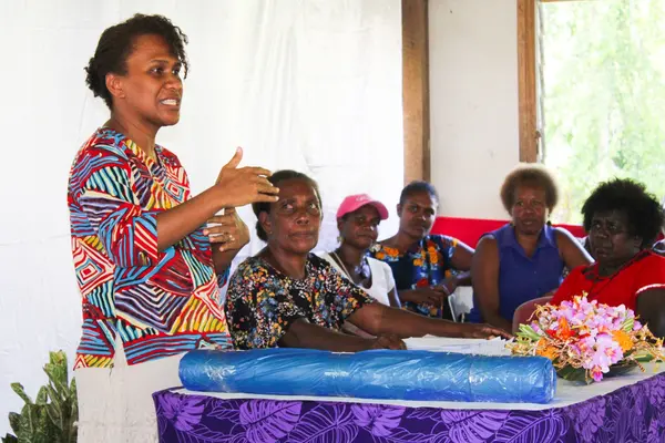 Gender-Community Liaison Officer for TRHDP, Helen Dolaiano speaking to the participants before the training proper starts.