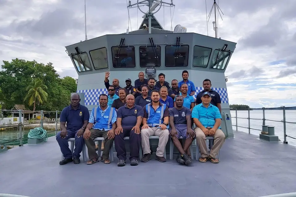 Group 1 Participants with Commanding Officer and XO onboard the SB PPB Auki at Munda Port.