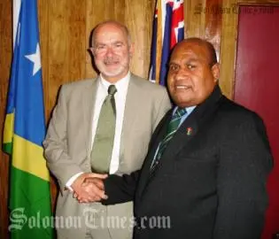Australia's Parliamentary Secretary for Pacific Island Affairs, Hon Duncan Kerr SC with Solomon Islands Acting Prime Minister, Hon Fred Fono MP.
