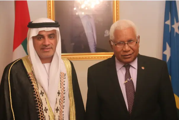 His Excellency Abdulla Al Subousi presented his letter of credence to the Governor General, His Excellency, Sir David Vunagi.