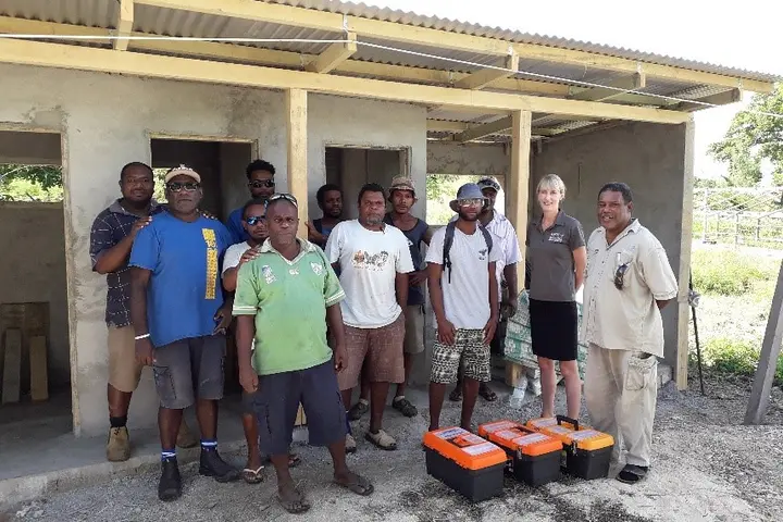 Plumbing training participants and APTC staff - plumbing trainer, James Matariki, and Vocational Training Manager for Vanuatu and Nauru, Natasha Murray.