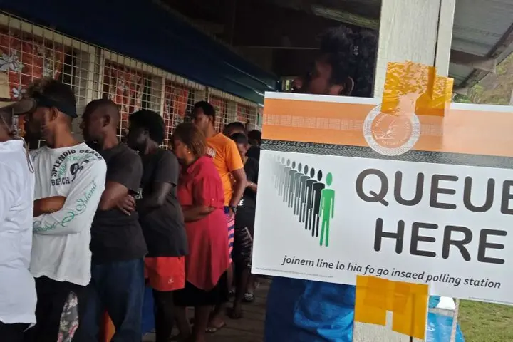 A polling station at the 2019 National General Election. Voter turnout for Central Honiara and North East Guadalcanal were 75% and 92% respectively.