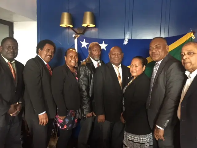 Director of Tourism, Barney Sivoro; SIVB board chairman, Wilson Ne’e; SIVB marketing officer, Stella Lucas; MCT Permanent Secretary, Andrew Nihopara; Minster of Tourism, Bartholomew Parapolo; SI High Commission representative, Jenny Barile; SIVB CEO, Josefa Tuamoto, and Solomon Airlines regional manager Australla/NZ/Asia, Victor Sharan.