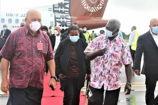 Prime Minister Sogavare and Madam Sogavare escorted on arrival at Nadi International Airport on Saturday.