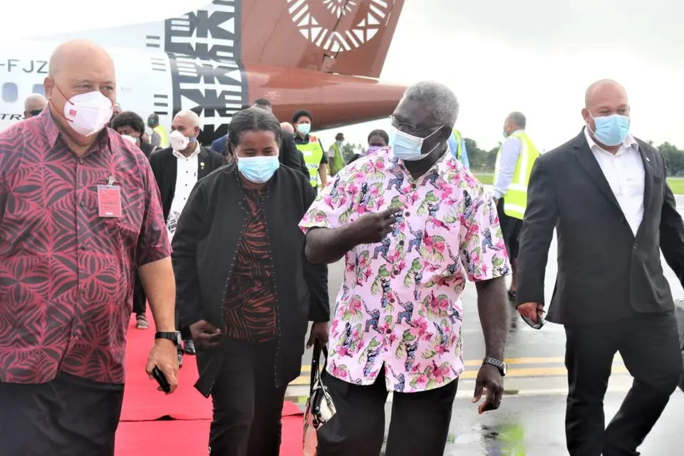Prime Minister Sogavare and Madam Sogavare escorted on arrival at Nadi International Airport on Saturday.