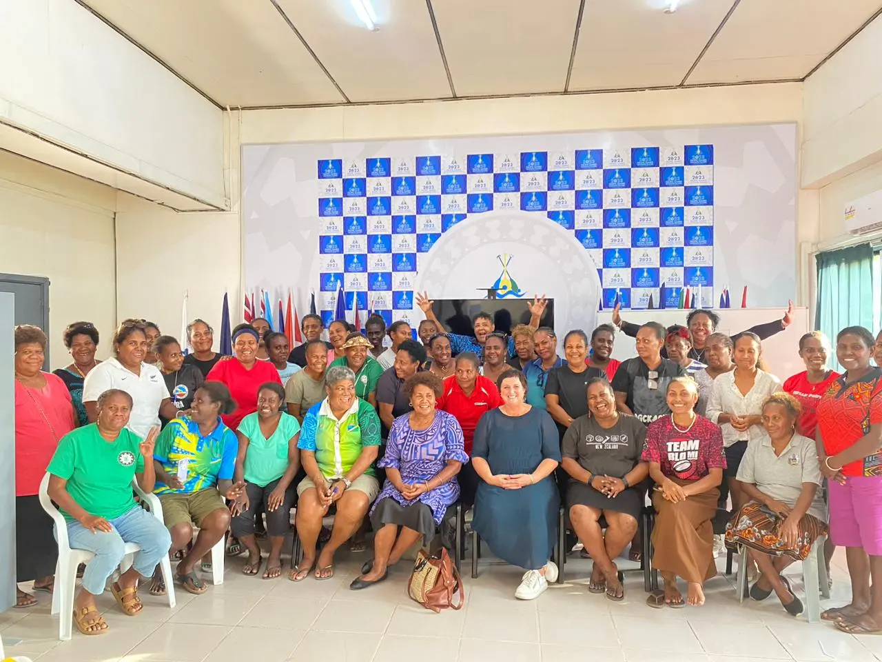 Mrs. Nicola Jones, the Technical Delegate for Netball and representatives from the Solomon Islands National Netball Federation (SINFED).