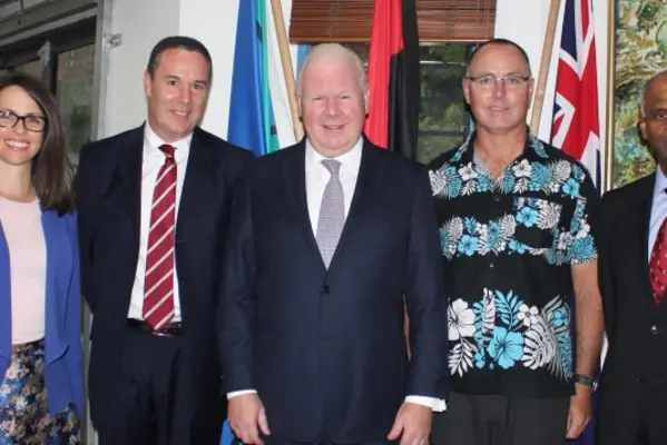 From left-right – EA to Group ANZ Jo Mickleus, CEO ANZ Solomon Islands , Geoffrey Buchanan, ANZ Group CEO, Michael Smith, Australian High Commissioner to Solomon Islands Andrew Byrne and ANZ Pacific & Fiji CEO, Vishnu Mohan.