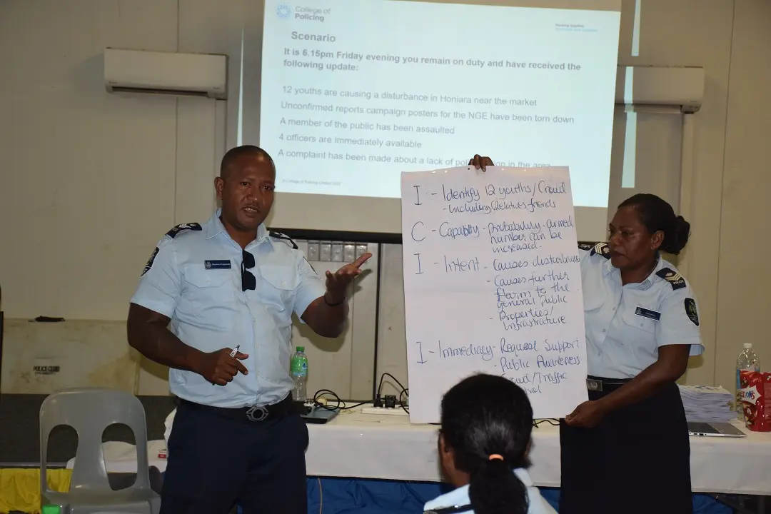Over 40 officers from the Honiara-based Royal Solomon Islands Police Force (RSIPF), representing various departments and units, participated in a training session in preparation for the NGE24.