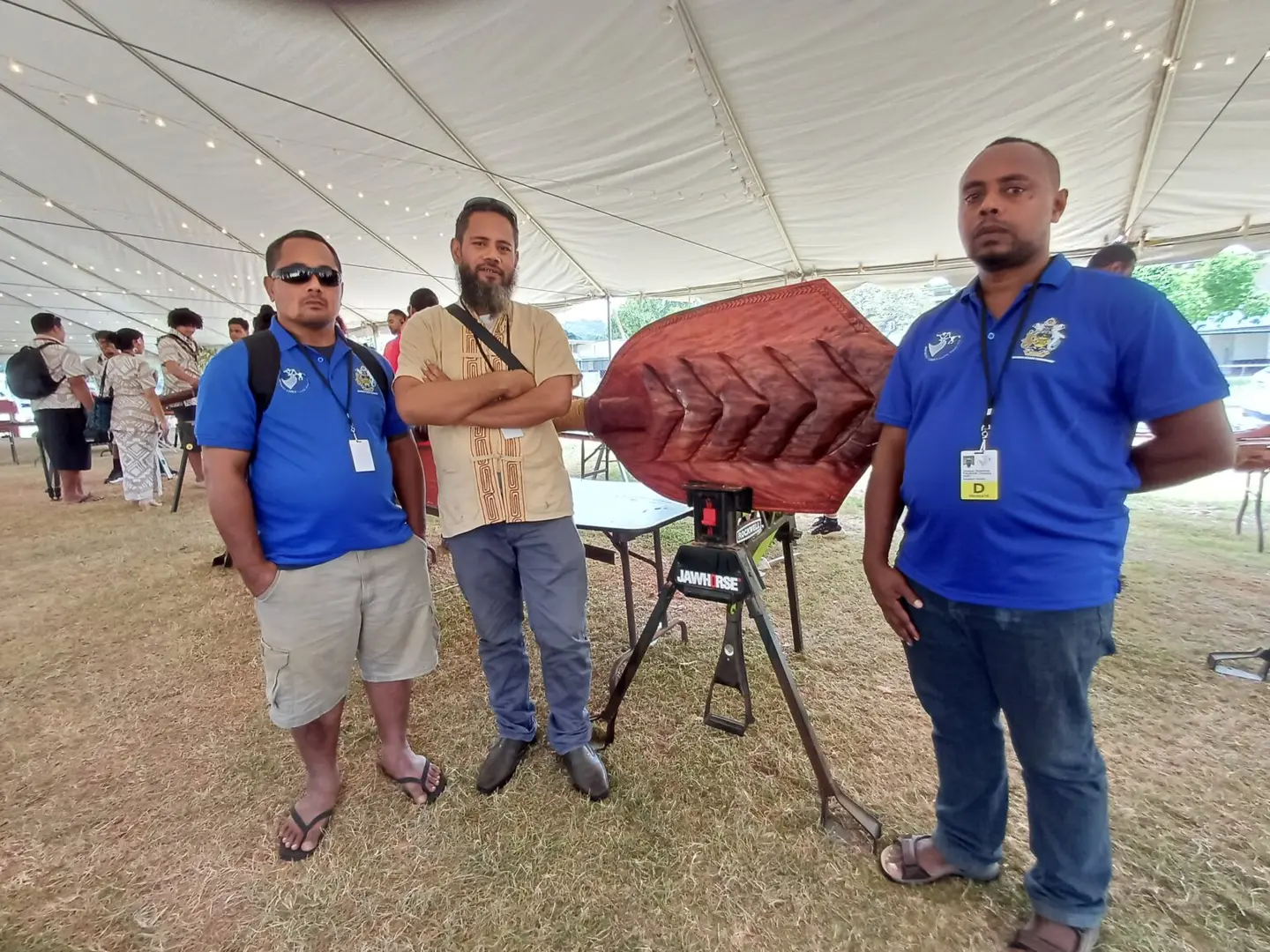 Carved by Riaz Haikiu (C) from Rennell and Bellona Province, the carved paddle was inscribed with both Melanesian and Polynesian motifs representing the diversity of Solomon Islands cultures.
