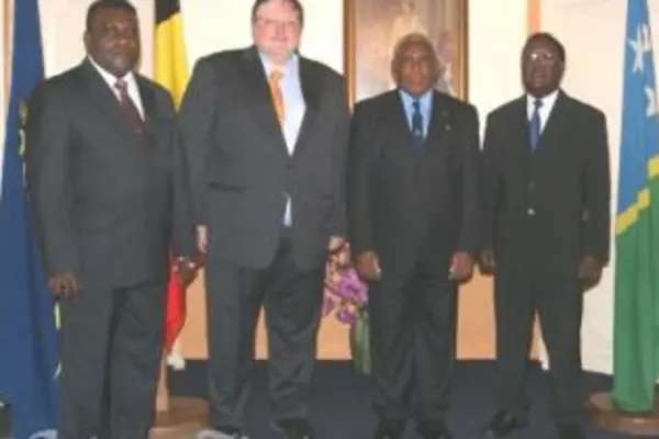 (L-R) Acting Minister for Foreign Affairs Gordon Darcy, Belgian Ambassador Patrick Renault, Governor General Sir Frank Kabui and Permanent Secretary for the Ministry of Foreign Affairs George Hiele.