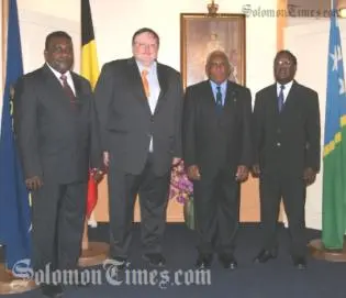 (L-R) Acting Minister for Foreign Affairs Gordon Darcy, Belgian Ambassador Patrick Renault, Governor General Sir Frank Kabui and Permanent Secretary for the Ministry of Foreign Affairs George Hiele.