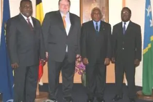 (L-R) Acting Minister for Foreign Affairs Gordon Darcy, Belgian Ambassador Patrick Renault, Governor General Sir Frank Kabui and Permanent Secretary for the Ministry of Foreign Affairs George Hiele.
