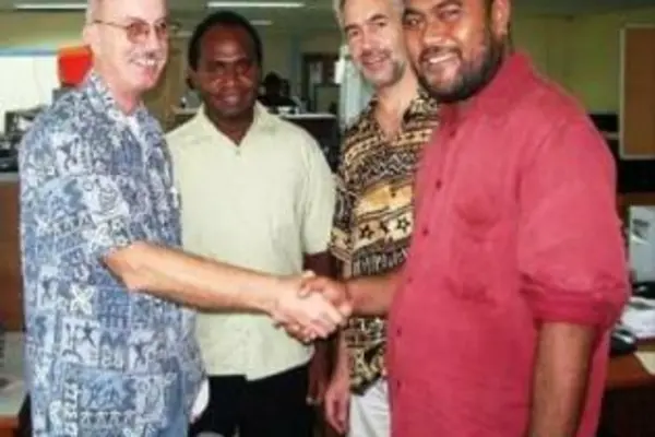 Dr Charles G Kick, Community Development Manager of CSP and David Junior Ma&#39;ai, PFNet Manager signed on behalf of their respective organizations. 