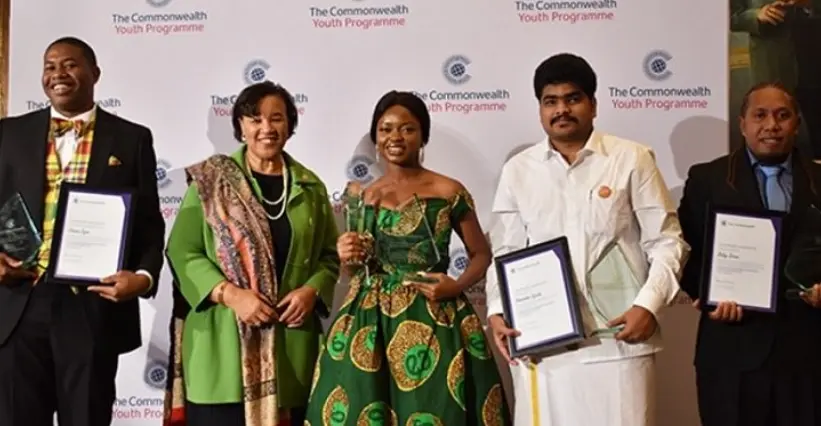 Bobby Siarani, standing far right, is one of the four winners of the Commonwealth Youth Award.