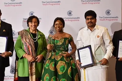 Bobby Siarani, standing far right, is one of the four winners of the Commonwealth Youth Award.