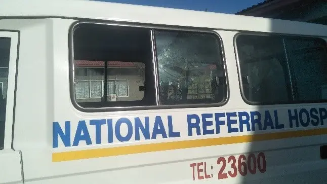 Back glass of an NRH ambulance shattered after being ambushed by thugs during the lockdown.