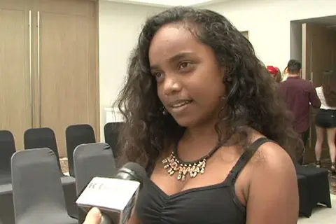 YouTube sensation Rosie Delmah being interviewed by Kuam TV.