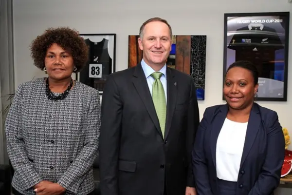 Her Excellency Joy Kere, Prime Minister John key and MFAET representative Ms Fiona Indu at the Prime Minister’s Office after the presentation ceremony on Wednesday.