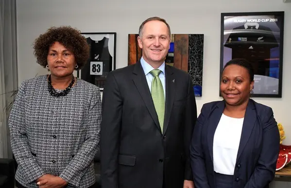 Her Excellency Joy Kere, Prime Minister John key and MFAET representative Ms Fiona Indu at the Prime Minister’s Office after the presentation ceremony on Wednesday.