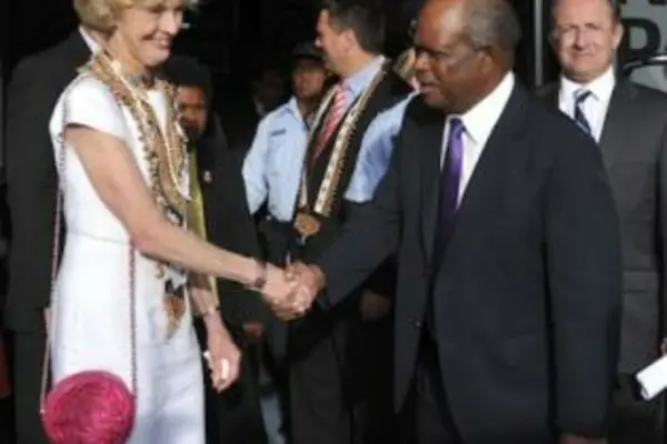 Visiting Australian Governor-General, Ms Quentin Bryce, farewelled by the Speaker of Parliament, Sir Allan Kemakeza.