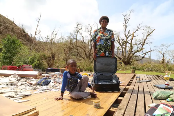 On 24 February 2016, Salome Ululagi stands in the remains of her house destroyed by Tropical Cyclone Winston in Tavua Village, Koro Island, Fiji.