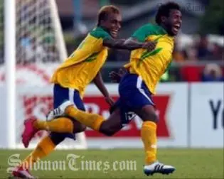 Benjamin Totori celebrates after scoring the only goal in yesterday's game.